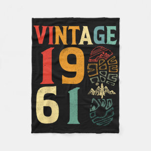 Vintage 1961 61 Year Old Birthday Camping Hiking L Fleece Blanket