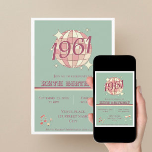 Vintage 1961 65th birthday teal blue ret Invitatio Invitation