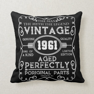 Vintage 1961 Man Myth Legend 60th Birthday Cushion
