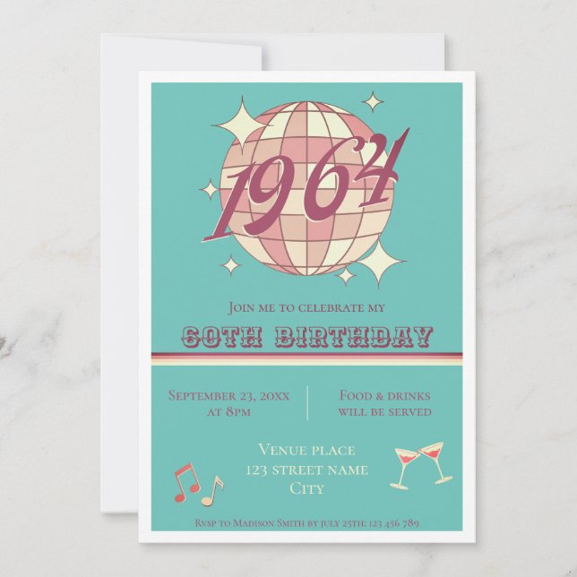 Vintage 1964 60th birthday party card Invitation (Front)