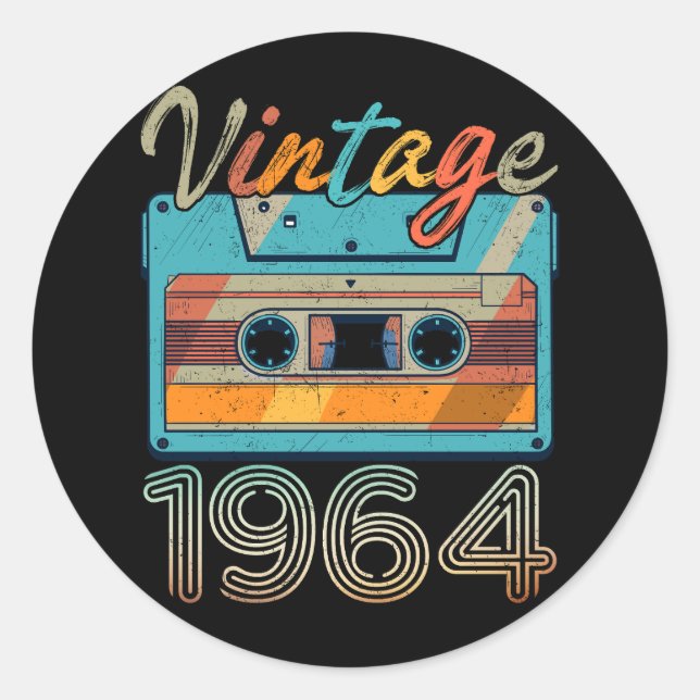 Vintage 1964 Cassette Tape Retro 59th Birthday 59  Classic Round Sticker (Front)