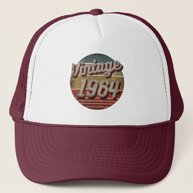 VINTAGE 1964 MEN WOMEN BIRTHDAY GIFT TRUCKER HAT (Front)
