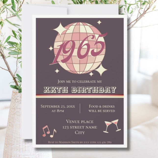 Vintage 1965 60th birthday retro purple Invitation (Creator Uploaded)
