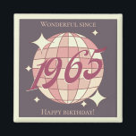 Vintage 1965 60th birthday retro purple  magnet<br><div class="desc">Retro Vintage-style magnet for a 60th birthday party bash! Get ready to groove under the disco ball,  with a splash of light pink tones and a groovy vintage "1965" script on a dark purple toned background.</div>