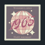 Vintage 1965 60th birthday retro purple  magnet<br><div class="desc">Retro Vintage-style magnet for a 60th birthday party bash! Get ready to groove under the disco ball,  with a splash of light pink tones and a groovy vintage "1965" script on a dark purple toned background.</div>