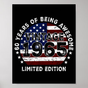 Vintage 1965 American Flag 60th Birthday 60 Year O Poster