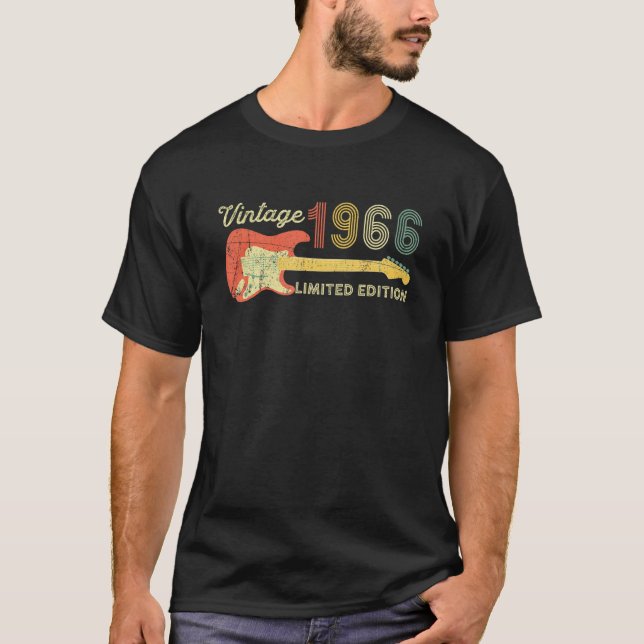 Vintage 1966 Birthday   Guitar  56th Birthday T-Shirt (Front)