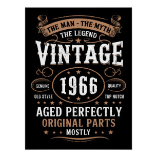 Vintage 1966 Birthday The Man The Legend Bday Poster