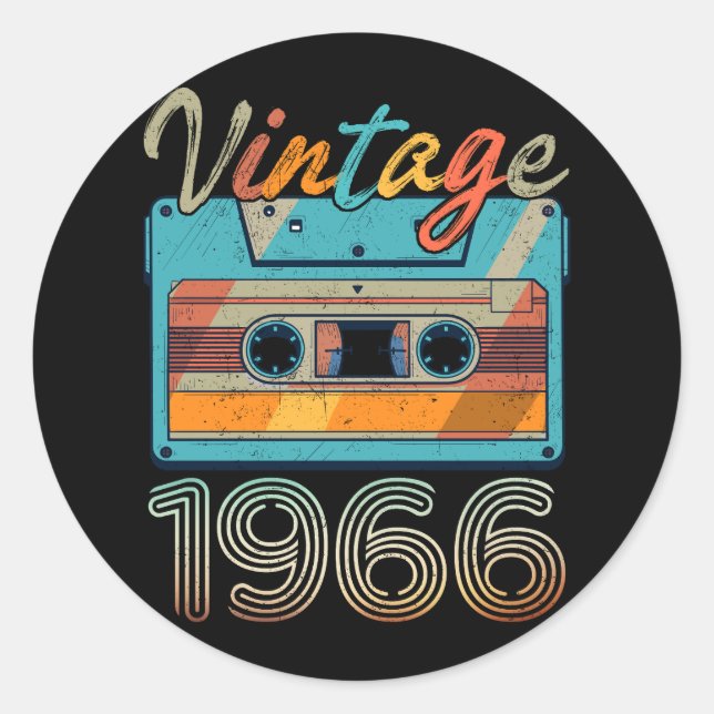 Vintage 1966 Cassette Tape Retro 57th Birthday 57  Classic Round Sticker (Front)