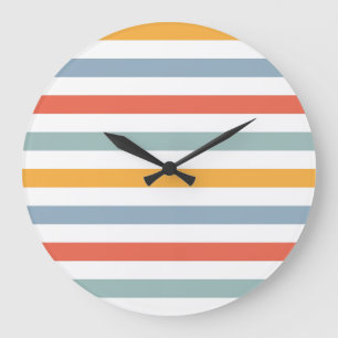 Vintage 1970s Inspired Multi Color Striped Geometr Large Clock