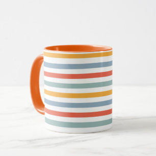 Vintage 1970s Inspired Multi Color Striped Geometr Mug