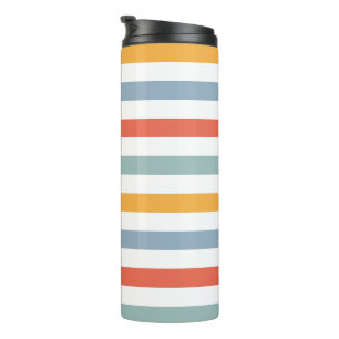Vintage 1970s Inspired Multi Color Striped Geometr Thermal Tumbler