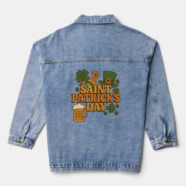 Vintage 1970s Saint Patrick's day  Denim Jacket (Back)
