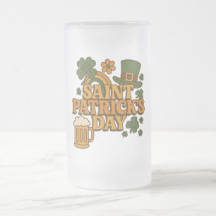 Vintage 1970s Saint Patrick's day Frosted Glass Beer Mug
