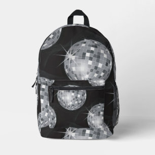vintage 1970s style silver disco ball printed backpack
