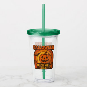 Vintage 1970s Trick or Treat Halloween Acrylic Tumbler