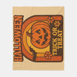 Vintage 1970s Trick or Treat Halloween Fleece Blanket
