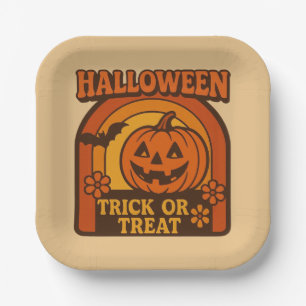 Vintage 1970s Trick or Treat Halloween Paper Plate