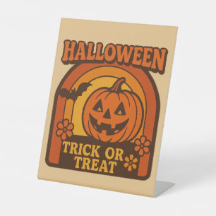Vintage 1970s Trick or Treat Halloween Pedestal Sign