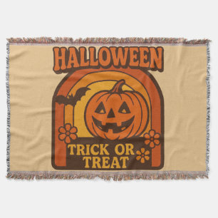 Vintage 1970s Trick or Treat Halloween Throw Blanket