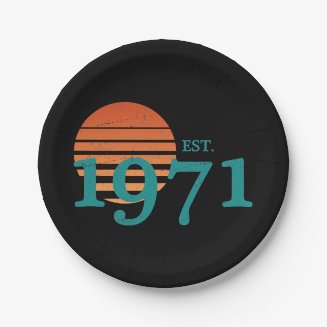 Vintage 1971 50th Birthday Retro Sunset Paper Plate (Front)