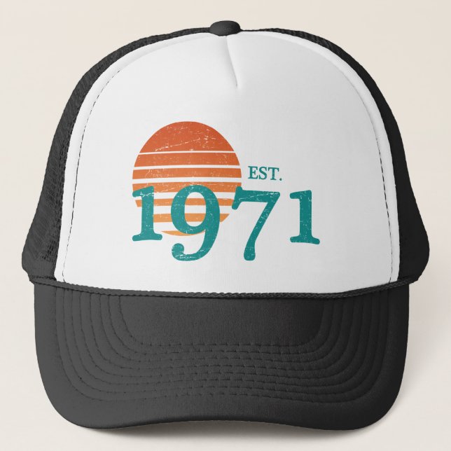 Vintage 1971 50th Birthday Retro Sunset Trucker Hat (Front)