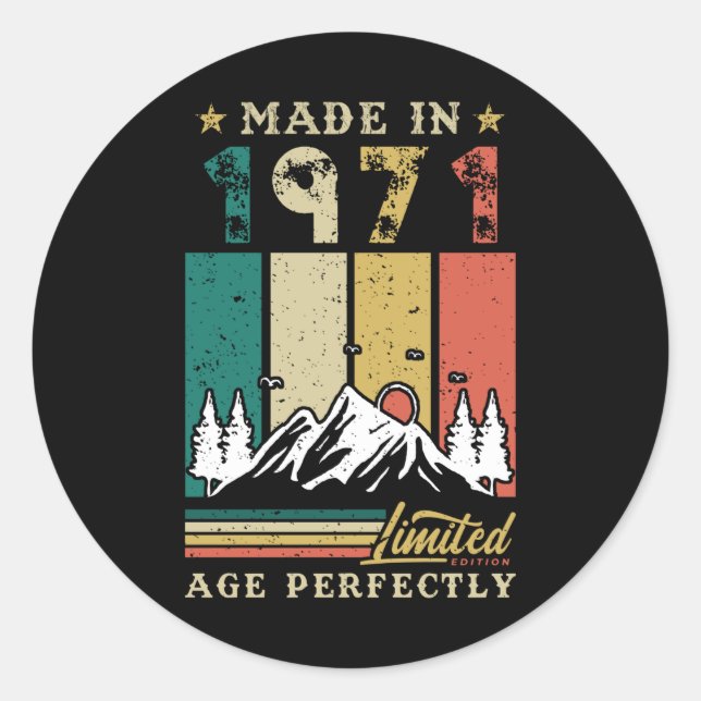 Vintage 1971 Birthday Classic Round Sticker (Front)