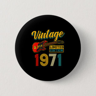 Vintage 1971 Limited Edition Guitar Birth Year 6 Cm Round Badge