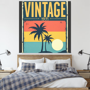 Vintage 1971 Tropical Sunset Palm Trees Retro Vibe Canvas Print