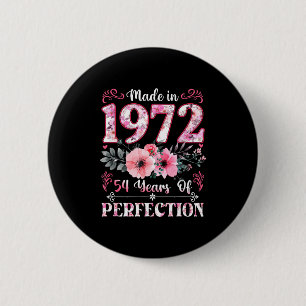 Vintage 1972 54 Year Of Being Awesome Floral Birth 6 Cm Round Badge