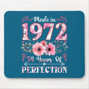 Vintage 1972 54 Year Of Being Awesome Floral Birth Mouse Mat