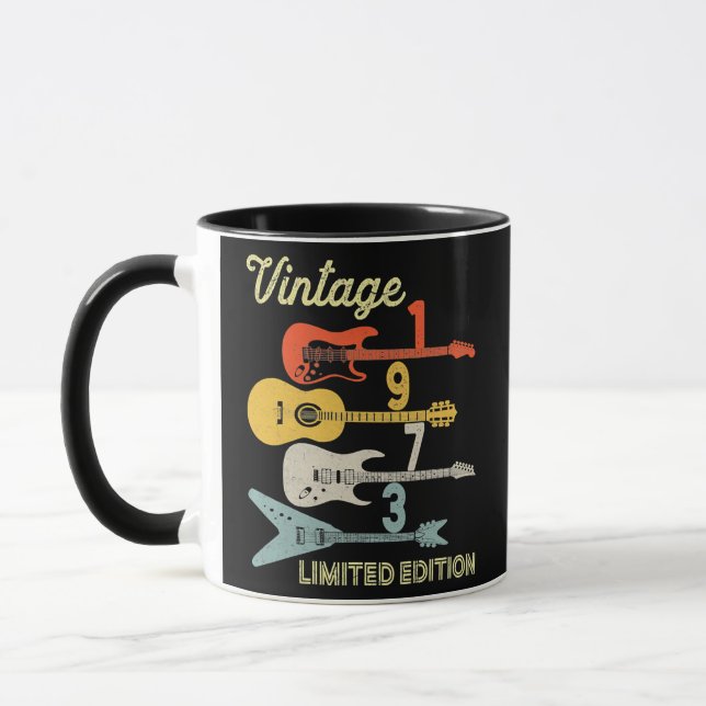 Vintage 1973 Birthday gifts Guitar lovers 49th Mug (Left)
