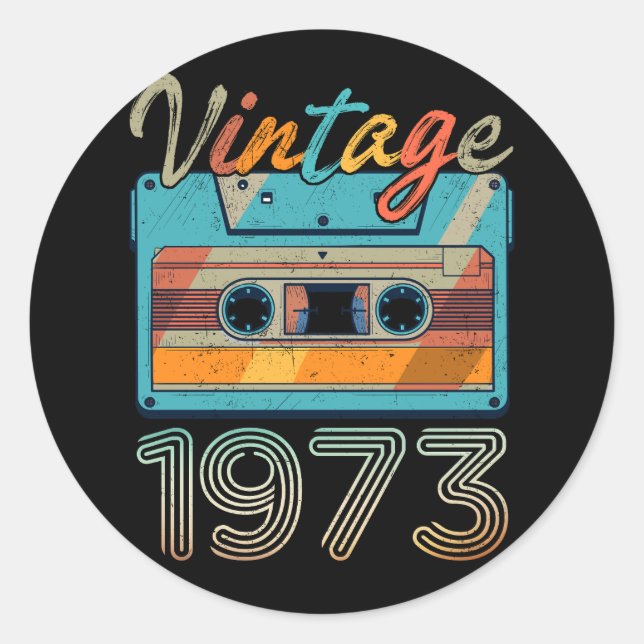 Vintage 1973 Cassette Tape Retro 50th Birthday 50  Classic Round Sticker (Front)