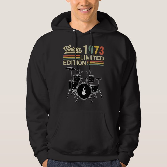 Vintage 1973 Drums 50th Birthday Drummer Hoodie (Front)