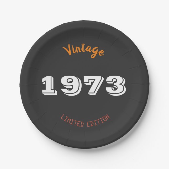 Vintage 1973 limited edition 53rd Birthday Paper Plate (Front)