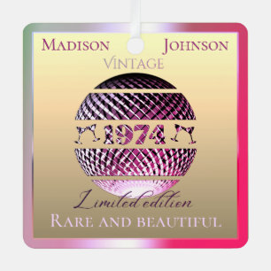 Vintage 1974 50th birthday pink metal tree decoration