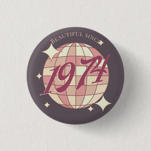Vintage 1974 50th birthday retro purple 3 cm round badge