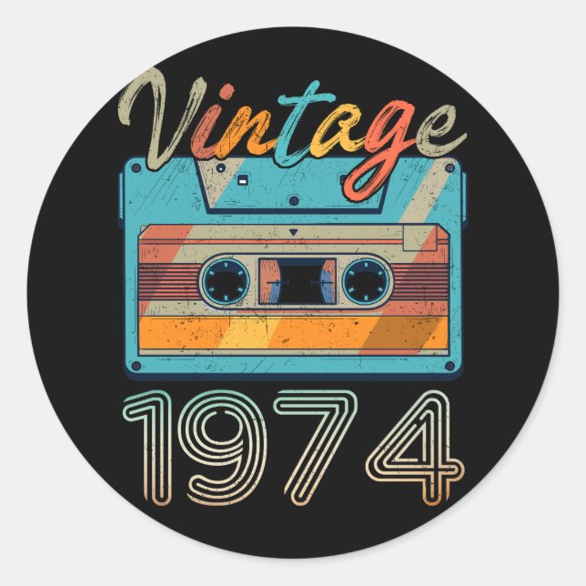 Vintage 1974 Cassette Tape Retro 49th Birthday 49  Classic Round Sticker (Front)