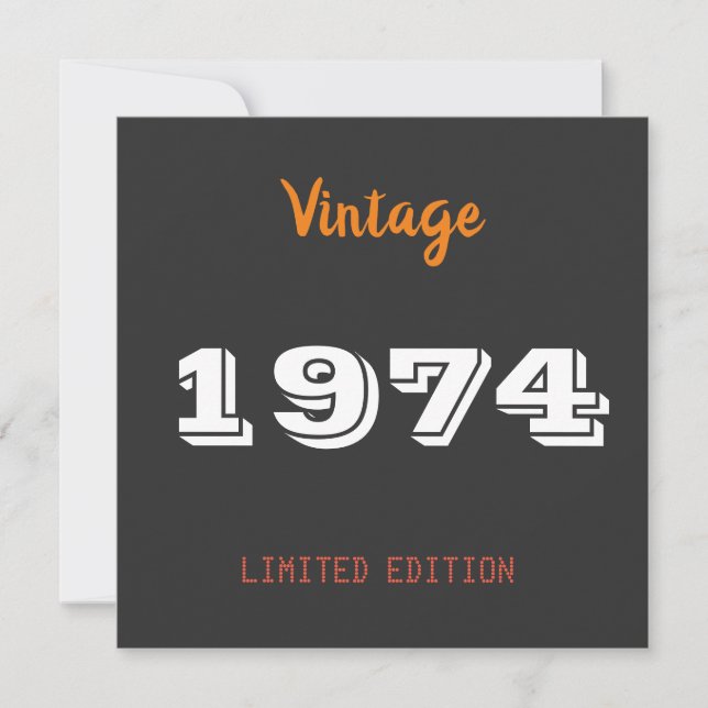 Vintage 1974 limited edition 50th Birthday Gift  Invitation (Front)