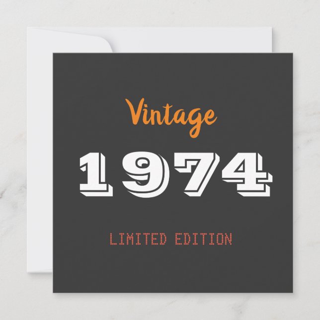 Vintage 1974 limited edition 52nd Birthday Gift Card (Front)