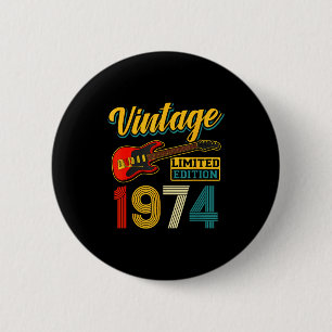 Vintage 1974 Limited Edition Guitar Birth Year 6 Cm Round Badge