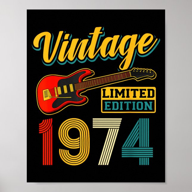 Vintage 1974 Limited Edition Guitar Birth Year  Poster (Front)