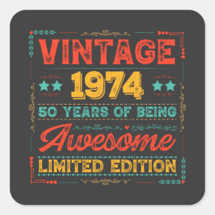 Vintage 1974 Made in 1974 50th Birthday 50 Years Square Sticker