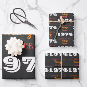 Vintage 1974 year limited edition 50th Birthday Wrapping Paper Sheet