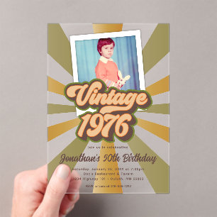 Vintage 1975 50th Birthday Photo Acrylic Invitations