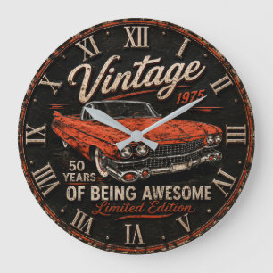 Vintage 1975 Classic Car 50 Years of Being Awesome Large Clock