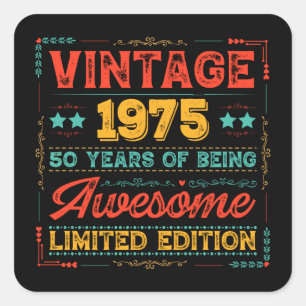 Vintage 1975 Made in 1975 50th Birthday 50 Years  Square Sticker