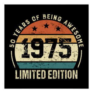 Vintage 1975 Retro 50th Birthday Anniversary Poster