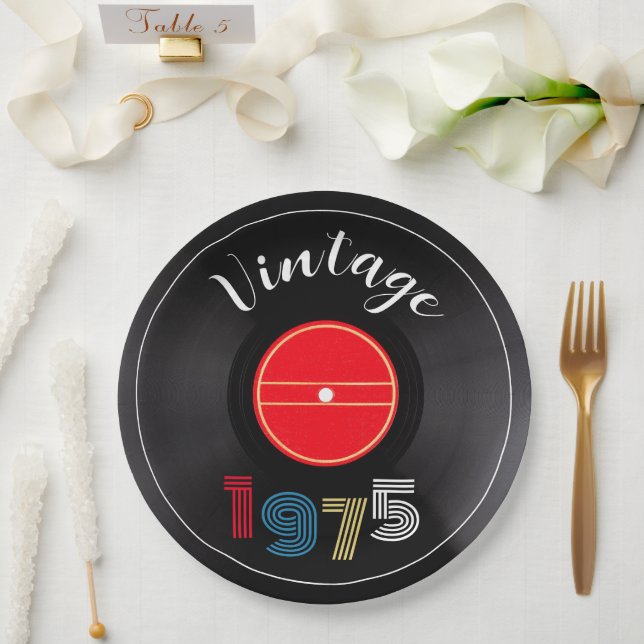Vintage 1975 Retro Stripe Record 50th Birthday Paper Plate (Wedding)