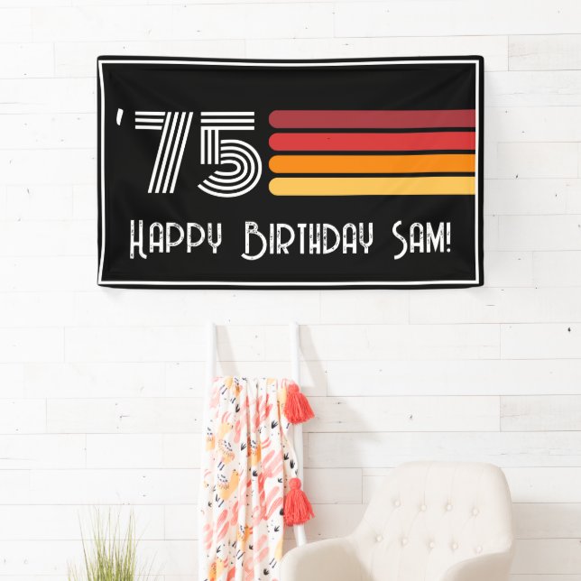 Vintage 1975 Retro Stripe Sun 50th Birthday Banner (Insitu)